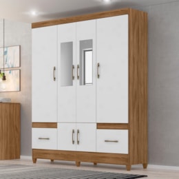 Guarda Roupa Casal MS912 6 Portas e 2 Gavetas Naturale/Branco com Espelho - Moval 