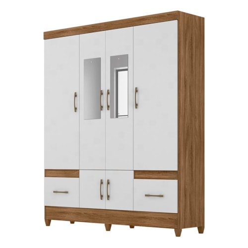 Guarda Roupa Casal MS912 6 Portas e 2 Gavetas Naturale/Branco com Espelho - Moval 