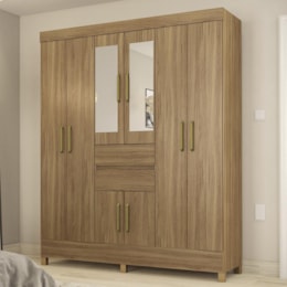 Guarda Roupa Casal Munique 8 Portas e 2 Gavetas Amêndola com Espelho - Demóbile   Guarda Roupa Casal Munique 8 Portas e 2 Gavetas Amêndola com Espelho - Demóbile