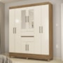 Guarda Roupa Casal Munique 8 Portas e 2 Gavetas Amêndola/Off White com Espelho - Demóbile