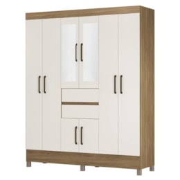 Guarda Roupa Casal Munique 8 Portas e 2 Gavetas Amêndola/Off White com Espelho - Demóbile   Guarda Roupa Casal Munique 8 Portas e 2 Gavetas Amêndola/Off White com Espelho - Demóbile