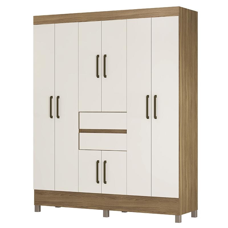 Guarda Roupa Casal Ecom II 6 Portas e 2 Gavetas Amêndola/Off White