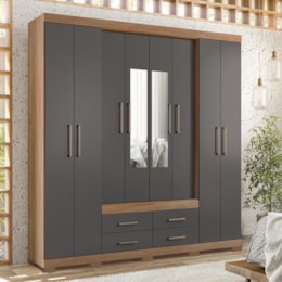Guarda Roupa Casal Nápoles 8.4 8 Portas 4 Gavetas Jatobá/Grafite com Espelho e Pés - Santos Andirá Guarda Roupa Casal Nápoles 8.4 8 Portas 4 Gavetas Jatobá/Grafite com Espelho e Pés - Santos Andirá
