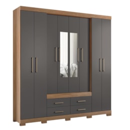 Guarda Roupa Casal Nápoles 8.4 8 Portas 4 Gavetas Jatobá/Grafite com Espelho e Pés - Santos Andirá Guarda Roupa Casal Nápoles 8.4 8 Portas 4 Gavetas Jatobá/Grafite com Espelho e Pés - Santos Andirá