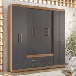 Guarda Roupa Casal Nápoles 8.4 8 Portas 4 Gavetas Jatobá/Grafite com Pés - Santos Andirá Guarda Roupa Casal Nápoles 8.4 8 Portas 4 Gavetas Jatobá/Grafite com Pés - Santos Andirá