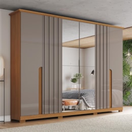 Guarda Roupa Casal Napoli Ripado 6 Portas Cinamomo/Avelã com Espelho - Móveis Henn