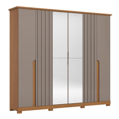 Guarda Roupa Casal Napoli Ripado 6 Portas Cinamomo/Avelã com Espelho - Móveis Henn