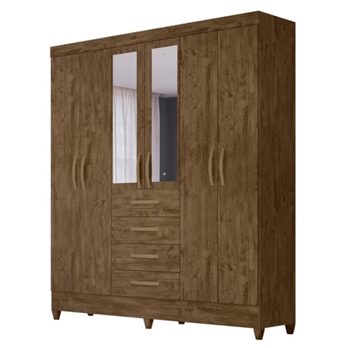 Guarda Roupa Casal New Avaí 6 Portas e 4 Gavetas Castanho Wood com Espelho - Moval