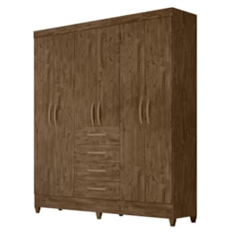 Guarda Roupa Casal New Avaí 6 Portas e 4 Gavetas Castanho Wood - Moval