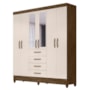 Guarda Roupa Casal New Avaí 6 Portas e 4 Gavetas Castanho Wood/Off White com Espelho - Moval