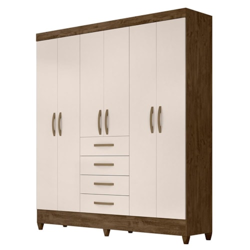 Guarda Roupa Casal New Avaí 6 Portas e 4 Gavetas Castanho Wood/Off White - Moval