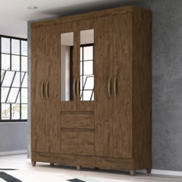 Guarda Roupa Casal New Cuba 6 Portas e 2 Gavetas Castanho Wood com Espelho - Moval