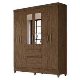 Guarda Roupa Casal New Cuba 6 Portas e 2 Gavetas Castanho Wood com Espelho - Moval