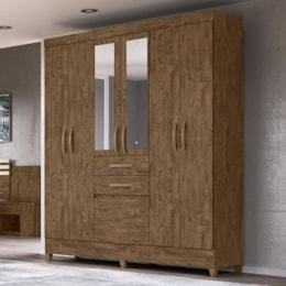 Guarda Roupa Casal New Mafra 7 Portas e 2 Gavetas Castanho Wood com Espelho - Moval