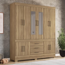 Guarda Roupa Casal New Murano 10 Portas e 3 Gavetas Amêndola com Espelho - Demóbile   Guarda Roupa Casal New Murano 10 Portas e 3 Gavetas Amêndola com Espelho - Demóbile