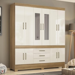 Guarda Roupa Casal New Murano 10 Portas e 3 Gavetas Amêndola/Off White com Espelho - Demóbile   Guarda Roupa Casal New Murano 10 Portas e 3 Gavetas Amêndola/Off White com Espelho - Demóbile