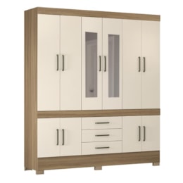 Guarda Roupa Casal New Murano 10 Portas e 3 Gavetas Amêndola/Off White com Espelho - Demóbile   Guarda Roupa Casal New Murano 10 Portas e 3 Gavetas Amêndola/Off White com Espelho - Demóbile