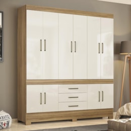 Guarda Roupa Casal New Murano 10 Portas e 3 Gavetas Amêndola/Off White - Demóbile   Guarda Roupa Casal New Murano 10 Portas e 3 Gavetas Amêndola/Off White - Demóbile