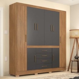 Guarda Roupa Casal New Realce 8 Portas e 4 Gavetas Amêndola/Grafito - Demóbile Guarda Roupa Casal New Realce 8 Portas e 4 Gavetas Amêndola/Grafito - Demóbile
