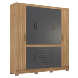 Guarda Roupa Casal New Realce 8 Portas e 4 Gavetas Amêndola/Grafito - Demóbile Guarda Roupa Casal New Realce 8 Portas e 4 Gavetas Amêndola/Grafito - Demóbile