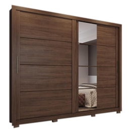 Guarda Roupa Casal Parma 2 Portas de Correr com Espelho Castanho - Móveis Henn Guarda Roupa Casal Parma 2 Portas de Correr com Espelho Castanho - Móveis Henn