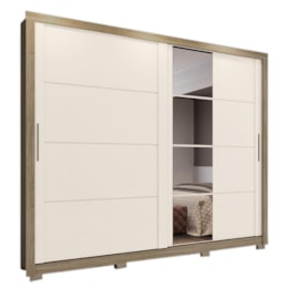 Guarda Roupa Casal Parma 2 Portas de Correr com Espelho Rústico/Off White - Móveis Henn Guarda Roupa Casal Parma 2 Portas de Correr com Espelho Rústico/Off White - Móveis Henn