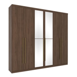 Guarda Roupa Casal Pérola 6 Portas e 3 Gavetas com 2 Kits de Espelho Castanho - Móveis Henn Guarda Roupa Casal Pérola 6 Portas e 3 Gavetas com 2 Kits de Espelho Castanho - Móveis Henn