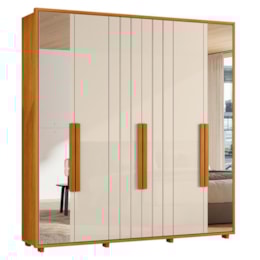 Guarda Roupa Casal Portinari Ripado 6 Portas Cinamomo/Off White com Espelho - Madetec