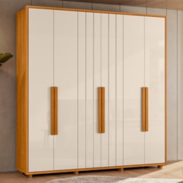 Guarda Roupa Casal Portinari Ripado 6 Portas Cinamomo/Off White - Madetec