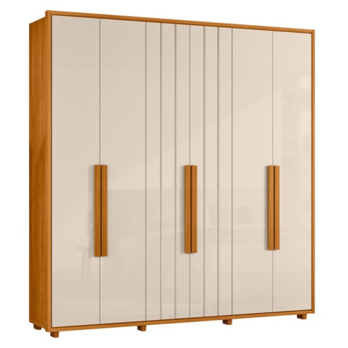 Guarda Roupa Casal Portinari Ripado 6 Portas Cinamomo/Off White - Madetec