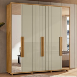 Guarda Roupa Casal Portinari Ripado 6 Portas Cumaru/Opala com Espelho - Madetec