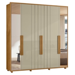 Guarda Roupa Casal Portinari Ripado 6 Portas Cumaru/Opala com Espelho - Madetec