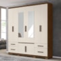 Guarda Roupa Casal Porto Plus 8 Portas e 3 Gavetas Castanho Wood/Off White com Espelho - Moval