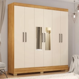 Guarda Roupa Casal Prático 6 Portas Cinamon Touch/Off White com Espelho - Demóbile