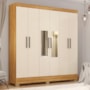 Guarda Roupa Casal Prático 6 Portas Cinamon Touch/Off White com Espelho - Demóbile