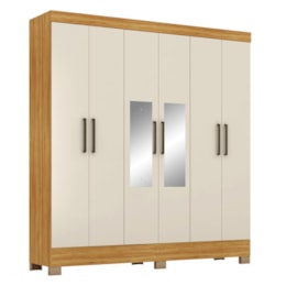 Guarda Roupa Casal Prático 6 Portas Cinamon Touch/Off White com Espelho - Demóbile