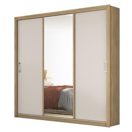 Guarda Roupa Casal Residence 3 Portas Amêndola/Off White com Espelho - Demóbile 