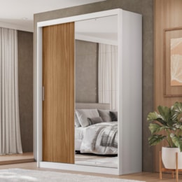 Guarda Roupa Casal Riva 2 Portas Deslizantes Flex Branco/Amêndola Touch com Espelho - Demóbile