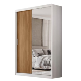 Guarda Roupa Casal Riva 2 Portas Deslizantes Flex Branco/Amêndola Touch com Espelho - Demóbile