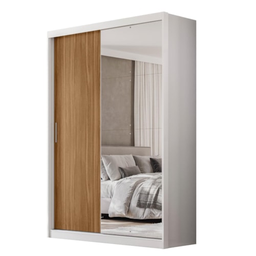 Guarda Roupa Casal Riva 2 Portas Deslizantes Flex Branco/Amêndola Touch com Espelho - Demóbile