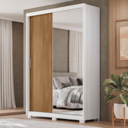Guarda Roupa Casal Riva 2 Portas Deslizantes Flex Branco/Amêndola Touch com Espelho e Pés - Demóbile