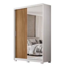 Guarda Roupa Casal Riva 2 Portas Deslizantes Flex Branco/Amêndola Touch com Espelho e Pés - Demóbile