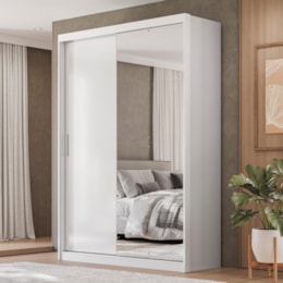 Guarda Roupa Casal Riva 2 Portas Deslizantes Flex Branco com Espelho - Demóbilez