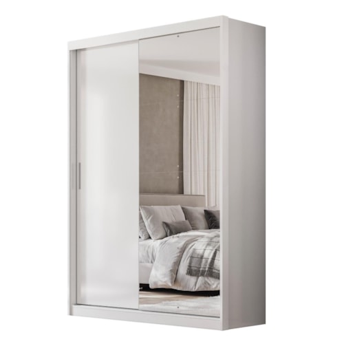 Guarda Roupa Casal Riva 2 Portas Deslizantes Flex Branco com Espelho - Demóbilez