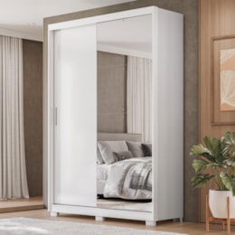 Guarda Roupa Casal Riva 2 Portas Deslizantes Flex Branco com Espelho e Pés - Demóbile