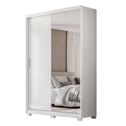 Guarda Roupa Casal Riva 2 Portas Deslizantes Flex Branco com Espelho e Pés - Demóbile