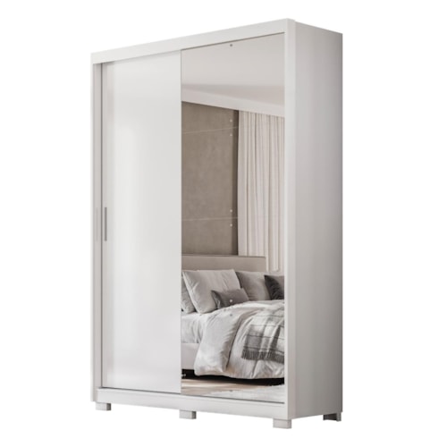 Guarda Roupa Casal Riva 2 Portas Deslizantes Flex Branco com Espelho e Pés - Demóbile
