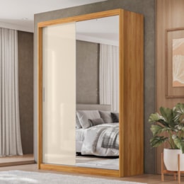 Guarda Roupa Casal Riva 2 Portas Deslizantes Flex Cinamon Touch/Off White com Espelho - Demóbile