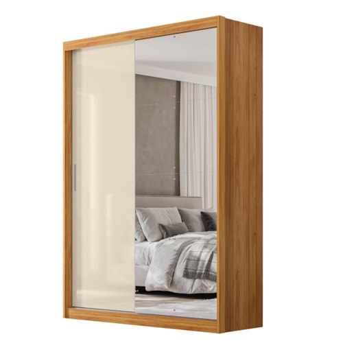 Guarda Roupa Casal Riva 2 Portas Deslizantes Flex Cinamon Touch/Off White com Espelho - Demóbile