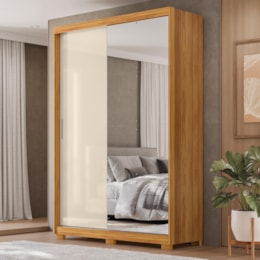 Guarda Roupa Casal Riva 2 Portas Deslizantes Flex Cinamon Touch/Off White com Espelho e Pés - Demóbile